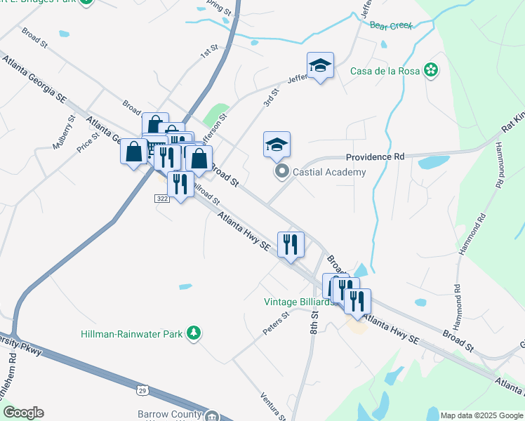 map of restaurants, bars, coffee shops, grocery stores, and more near 1989 Broad Street in Statham