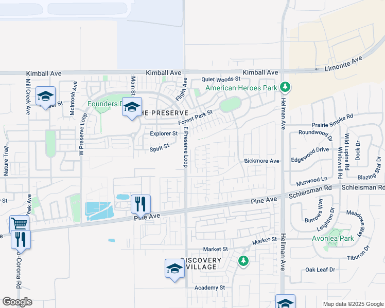 map of restaurants, bars, coffee shops, grocery stores, and more near 16016 Cochise Court in Chino