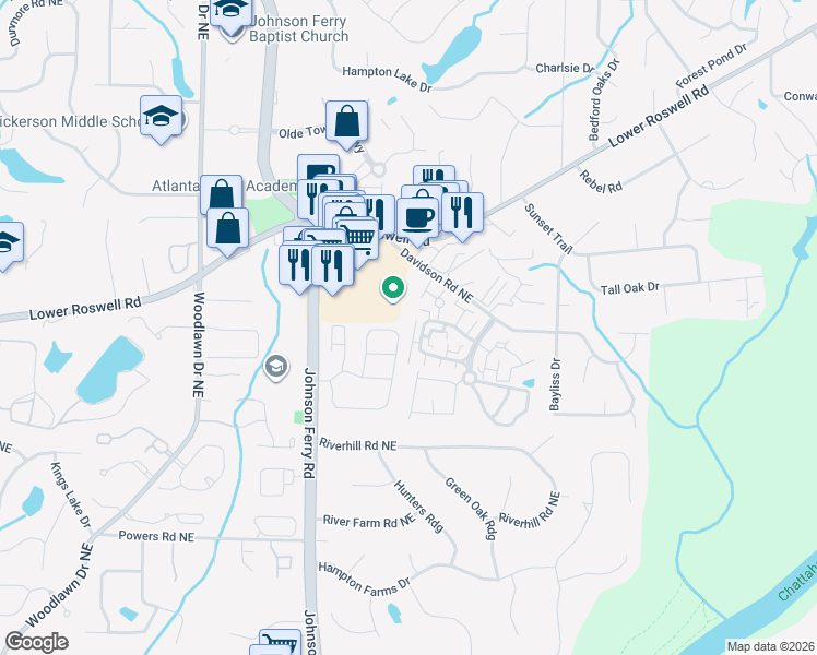 map of restaurants, bars, coffee shops, grocery stores, and more near 4924 Kentwood Drive in Marietta