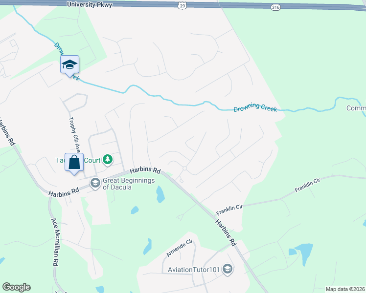 map of restaurants, bars, coffee shops, grocery stores, and more near 1353 Skipping Stone Court in Dacula