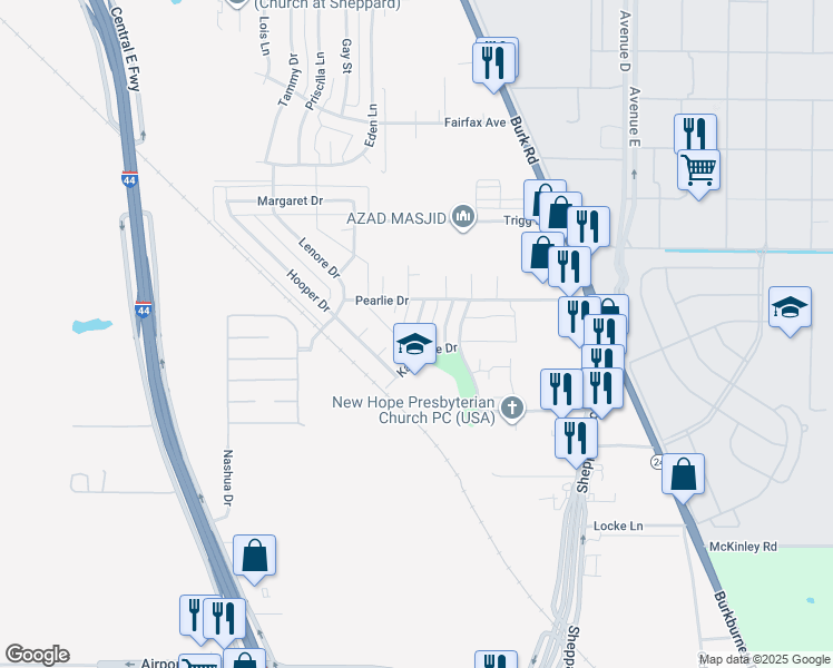 map of restaurants, bars, coffee shops, grocery stores, and more near 3905 Peggy Drive in Wichita Falls