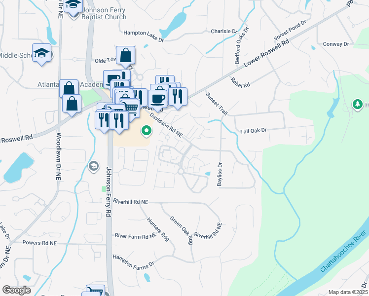 map of restaurants, bars, coffee shops, grocery stores, and more near 610 Serramonte Drive in Marietta