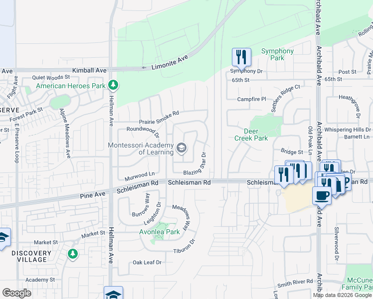 map of restaurants, bars, coffee shops, grocery stores, and more near 6870 Dock Drive in Corona