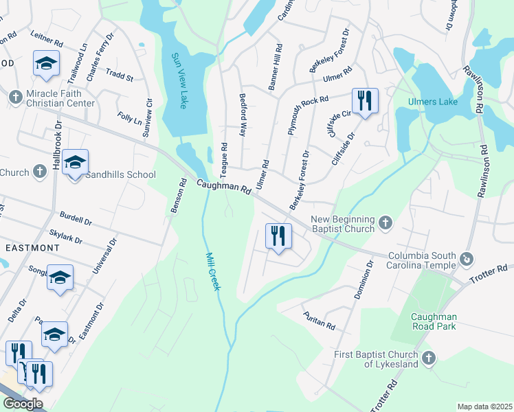 map of restaurants, bars, coffee shops, grocery stores, and more near 34 Nottingham Court in Columbia
