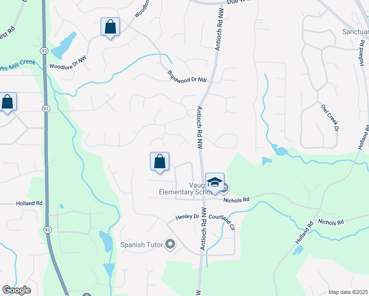 map of restaurants, bars, coffee shops, grocery stores, and more near 324 Calm Court Northwest in Powder Springs