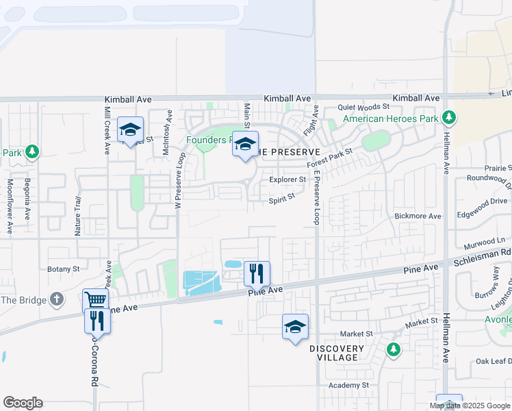 map of restaurants, bars, coffee shops, grocery stores, and more near 8321 Spirit Street in Chino