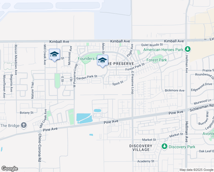 map of restaurants, bars, coffee shops, grocery stores, and more near 8321 Spirit Street in Chino