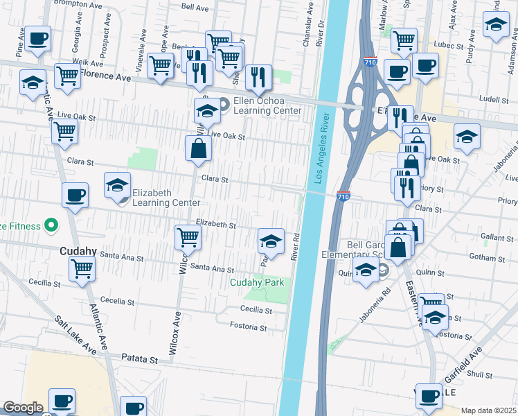 map of restaurants, bars, coffee shops, grocery stores, and more near 7740 Walker Avenue in Cudahy