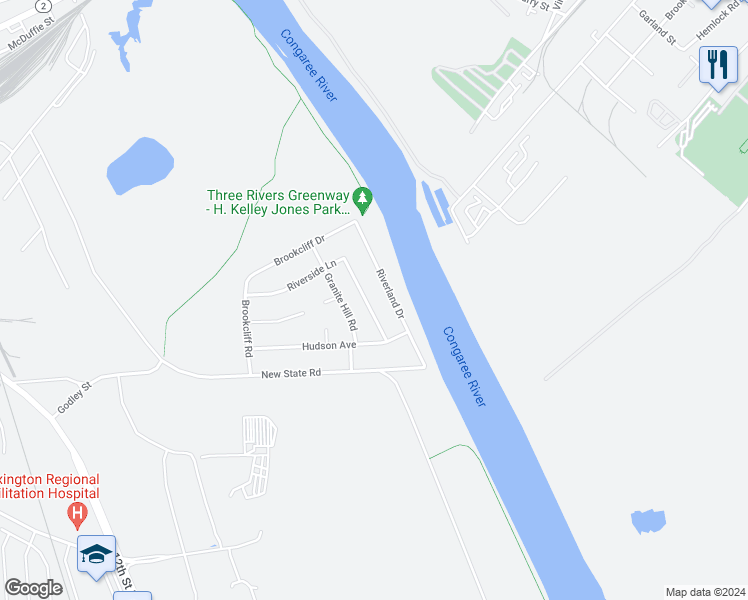 map of restaurants, bars, coffee shops, grocery stores, and more near 2707 Riverside Lane in Cayce