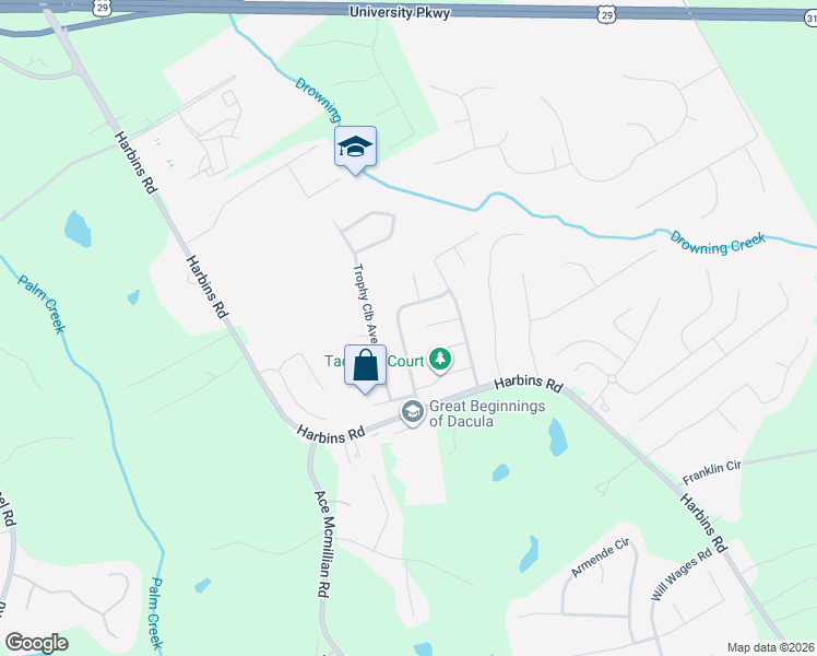 map of restaurants, bars, coffee shops, grocery stores, and more near 1200 Del Mar Club Drive in Dacula