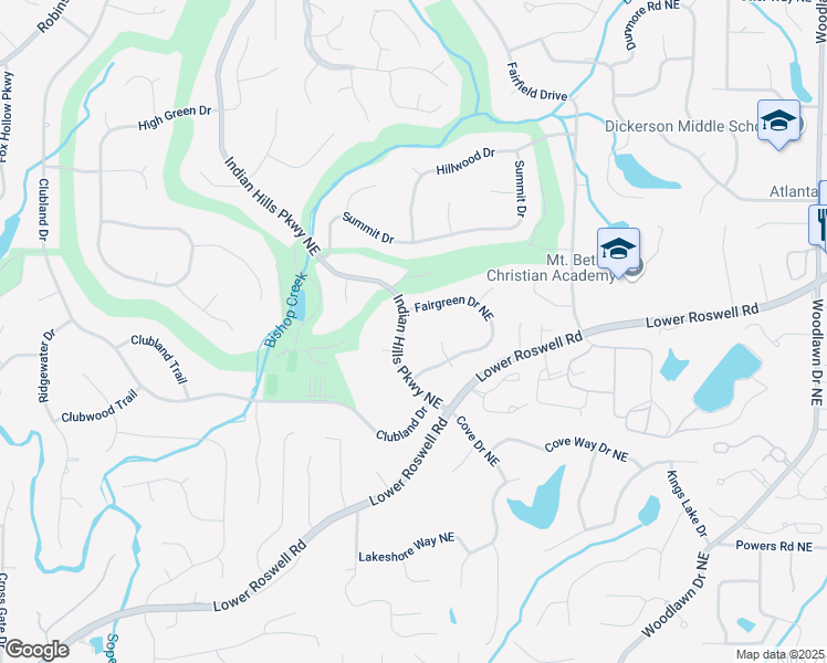 map of restaurants, bars, coffee shops, grocery stores, and more near 584 Indian Hills Parkway Northeast in Marietta