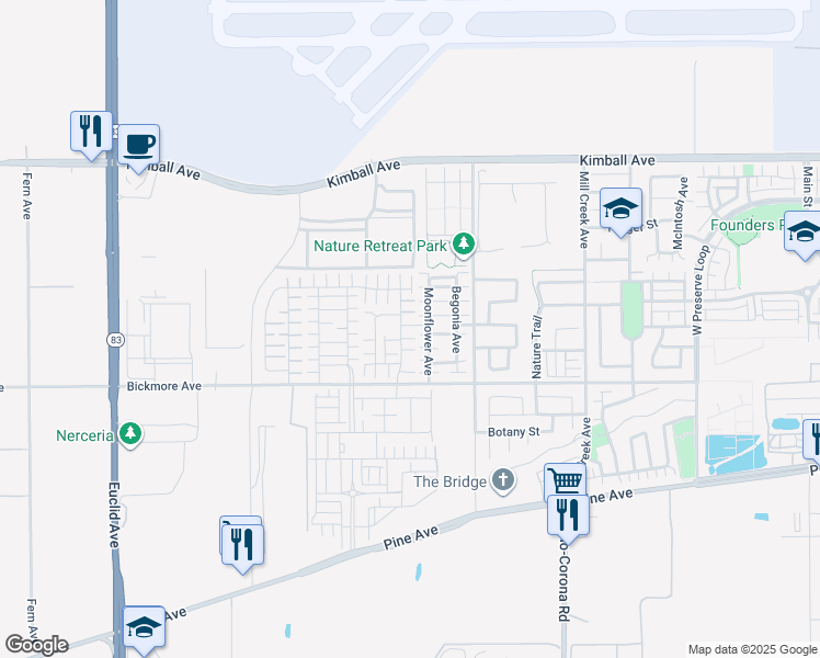 map of restaurants, bars, coffee shops, grocery stores, and more near 7589 Holland Park Street in Chino