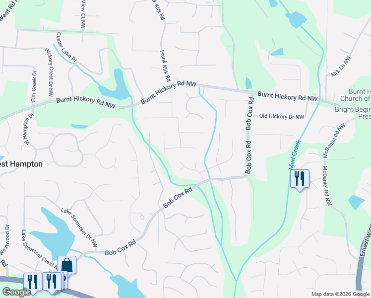 map of restaurants, bars, coffee shops, grocery stores, and more near 3040 Meadow Court in Marietta