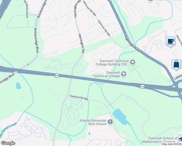 map of restaurants, bars, coffee shops, grocery stores, and more near 2280 Glynmoore Drive in Lawrenceville