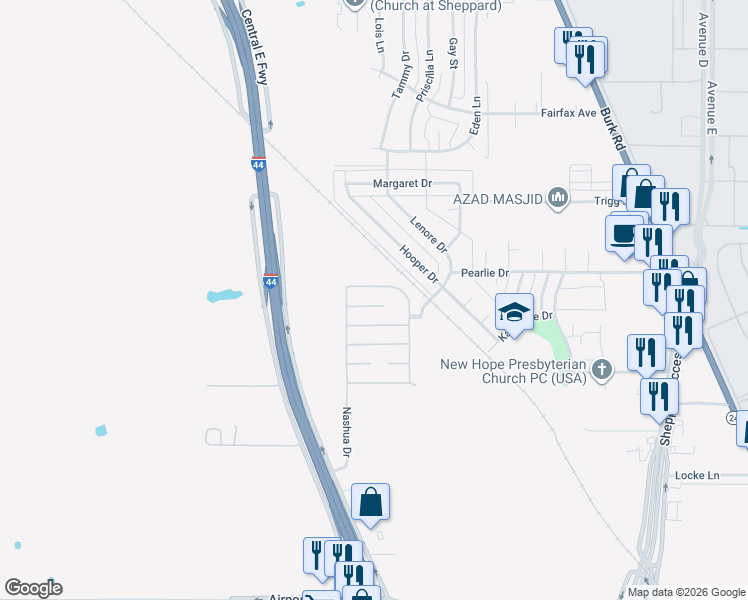 map of restaurants, bars, coffee shops, grocery stores, and more near 121 Rembrandt Circle in Wichita Falls
