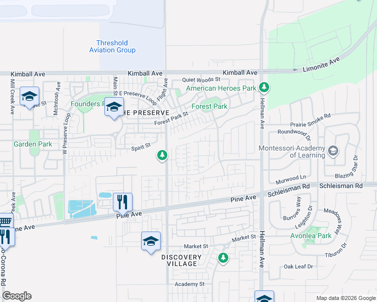 map of restaurants, bars, coffee shops, grocery stores, and more near 15991 Alamo Court in Chino