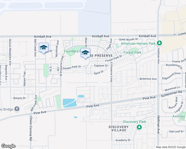 map of restaurants, bars, coffee shops, grocery stores, and more near 8357 Spirit Street in Chino