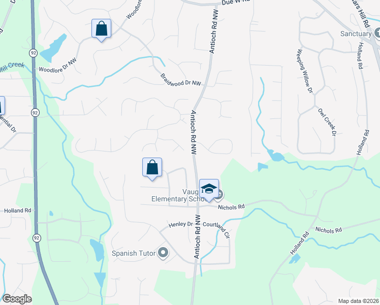 map of restaurants, bars, coffee shops, grocery stores, and more near 5609 Lavender Farms Road in Powder Springs