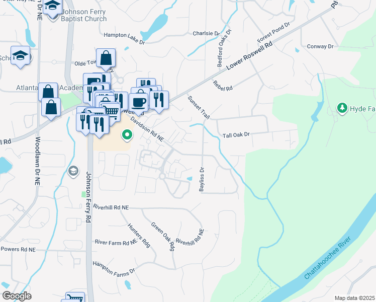 map of restaurants, bars, coffee shops, grocery stores, and more near 5109 Davidson Road Northeast in Marietta