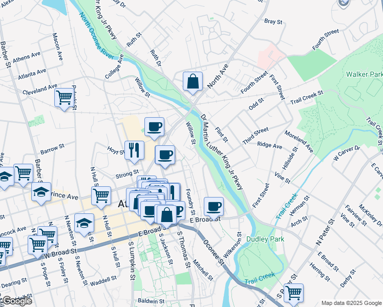 map of restaurants, bars, coffee shops, grocery stores, and more near in Athens