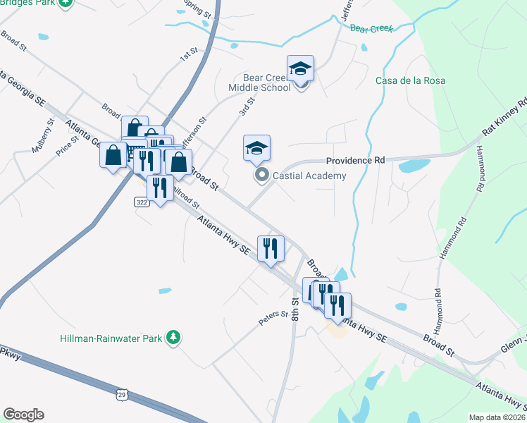 map of restaurants, bars, coffee shops, grocery stores, and more near 1998 Broad Street in Statham