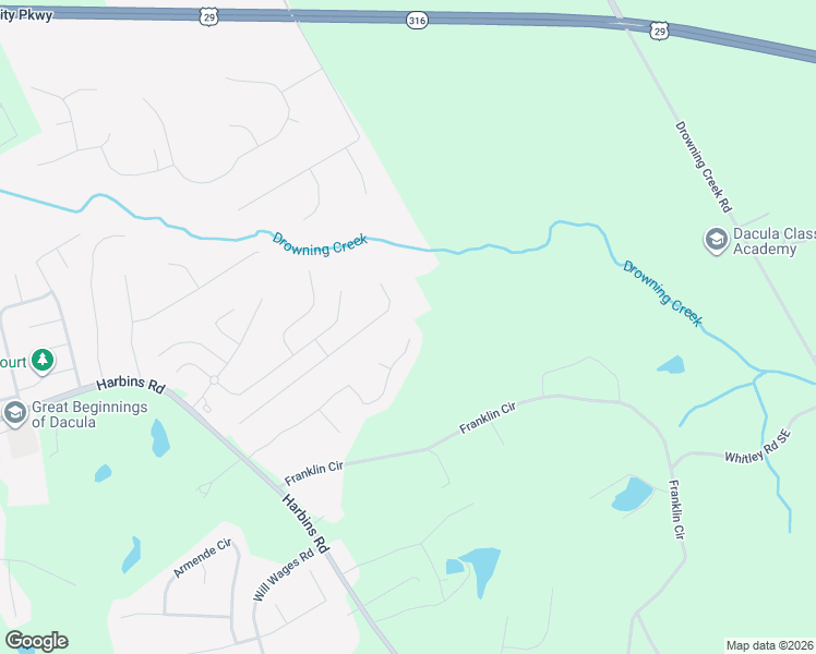 map of restaurants, bars, coffee shops, grocery stores, and more near 2990 Barimore Place in Dacula