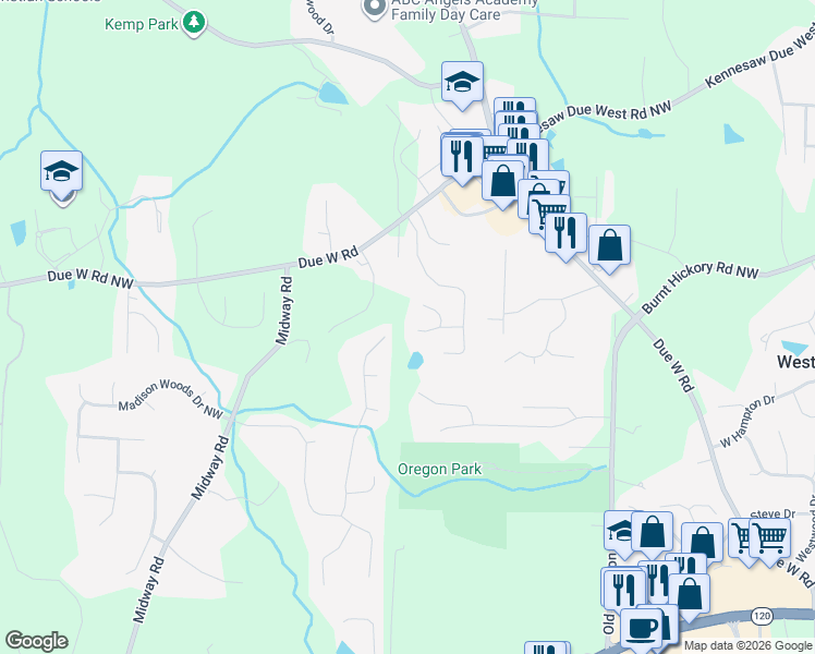 map of restaurants, bars, coffee shops, grocery stores, and more near 3978 Pocono Way in Marietta