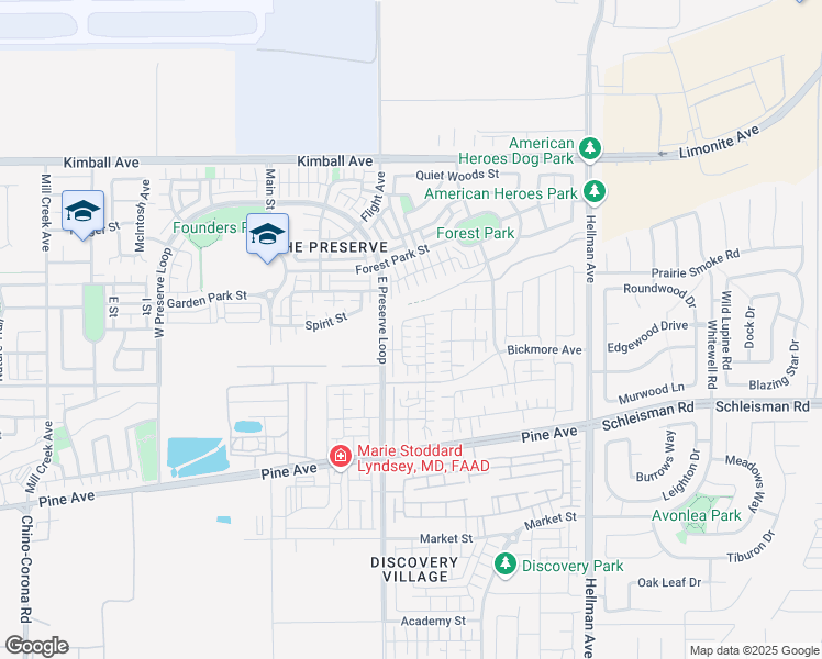 map of restaurants, bars, coffee shops, grocery stores, and more near 16035 Cochise Court in Chino