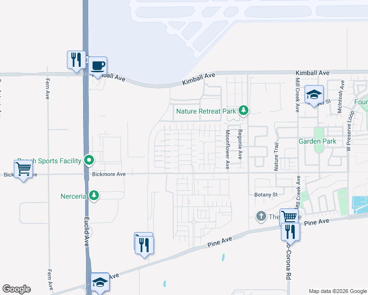 map of restaurants, bars, coffee shops, grocery stores, and more near 7470 Galloway Lane in Chino