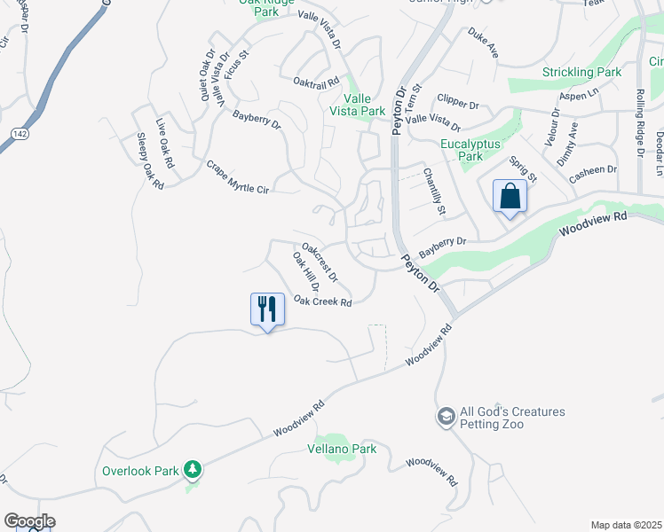 map of restaurants, bars, coffee shops, grocery stores, and more near 3150 Oakcrest Drive in Chino Hills