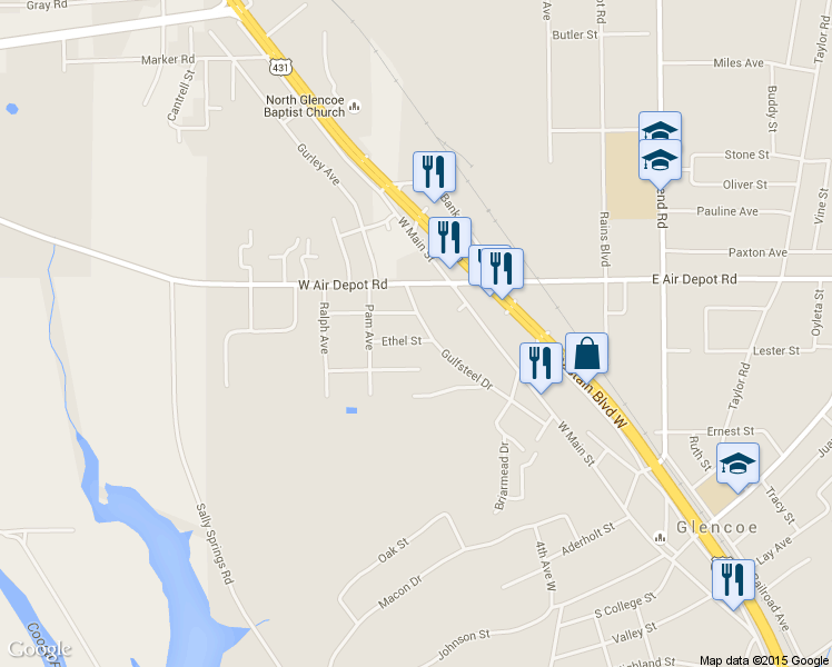 map of restaurants, bars, coffee shops, grocery stores, and more near 202 Ethel St in Gadsden