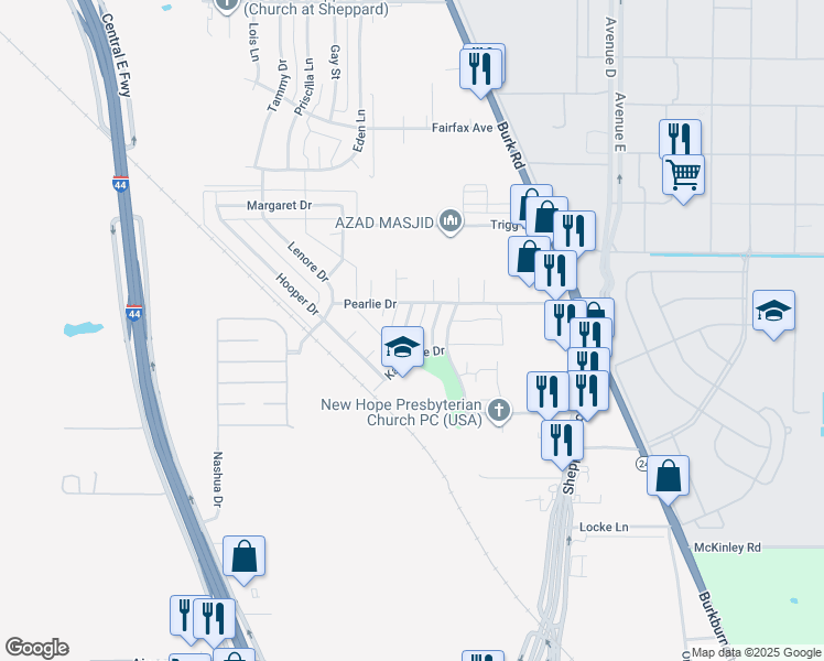 map of restaurants, bars, coffee shops, grocery stores, and more near 3905 Peggy Drive in Wichita Falls
