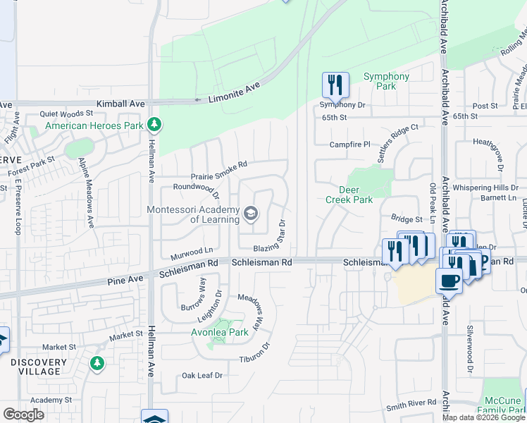 map of restaurants, bars, coffee shops, grocery stores, and more near 6870 Dock Drive in Corona