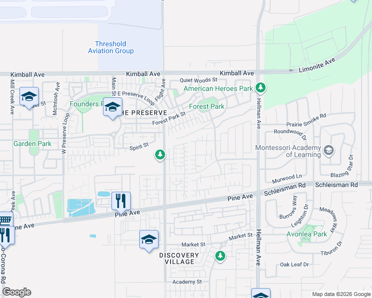 map of restaurants, bars, coffee shops, grocery stores, and more near 16037 Alamo Court in Chino