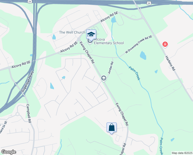 map of restaurants, bars, coffee shops, grocery stores, and more near 2111 Fernbank Way in Dacula