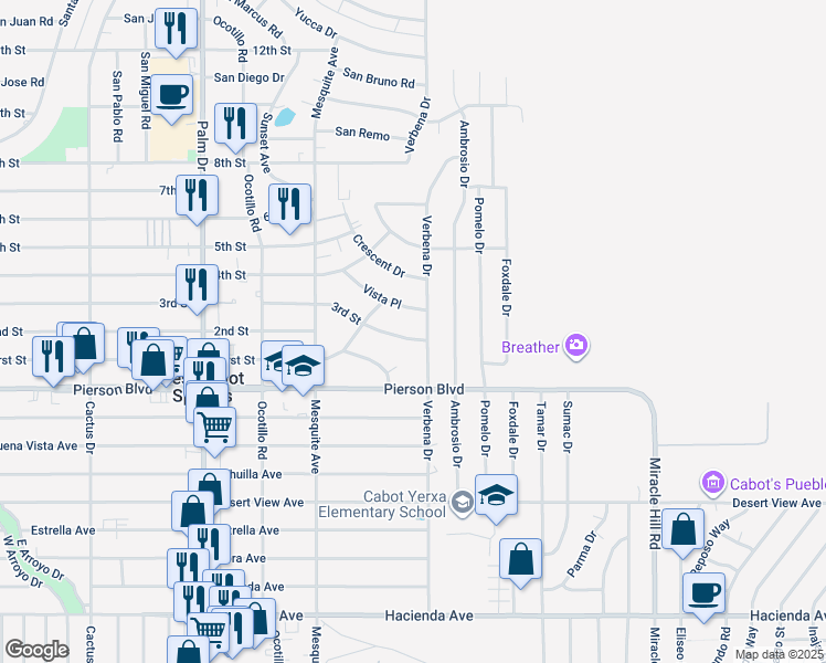 map of restaurants, bars, coffee shops, grocery stores, and more near in Desert Hot Springs