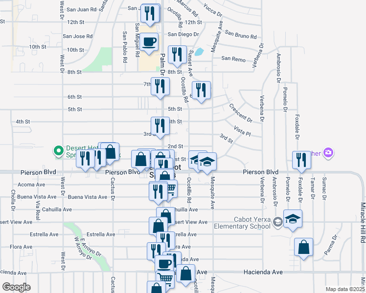 map of restaurants, bars, coffee shops, grocery stores, and more near in Desert Hot Springs