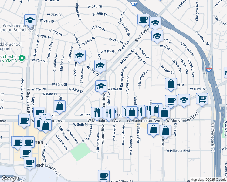 map of restaurants, bars, coffee shops, grocery stores, and more near 8314 Barnsley Avenue in Los Angeles
