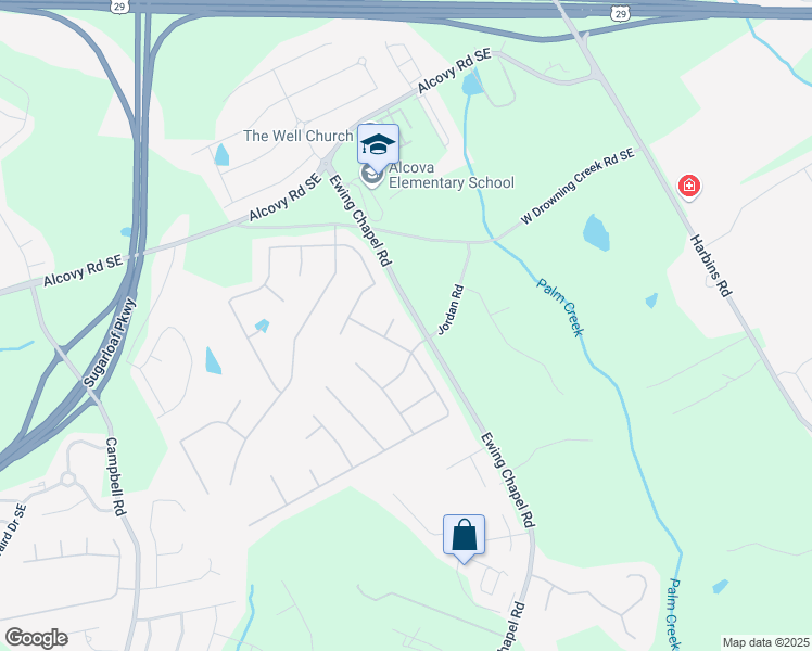 map of restaurants, bars, coffee shops, grocery stores, and more near 2111 Fernbank Way in Dacula
