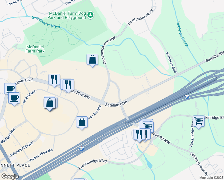 map of restaurants, bars, coffee shops, grocery stores, and more near 3150-3178 Commerce Ave NW in Duluth