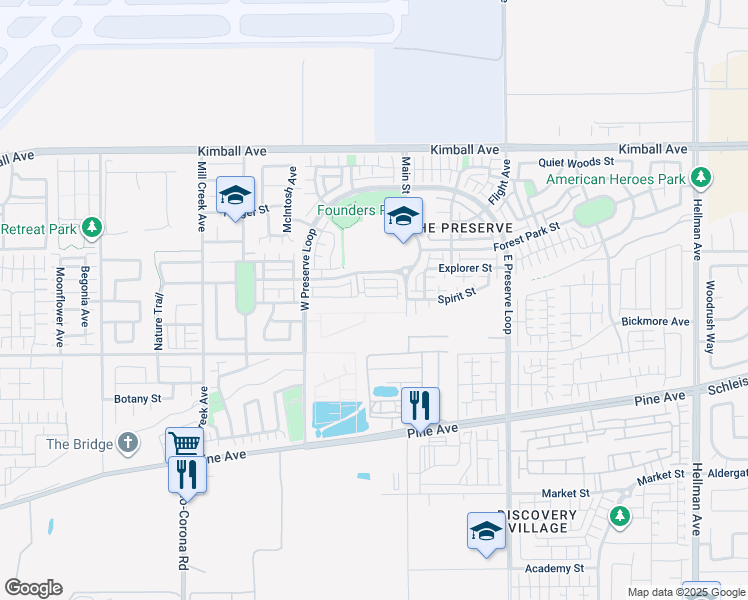 map of restaurants, bars, coffee shops, grocery stores, and more near 8237 Spirit Street in Chino