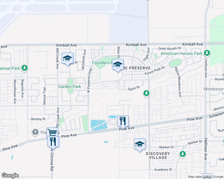 map of restaurants, bars, coffee shops, grocery stores, and more near 8257 Spirit Street in Chino