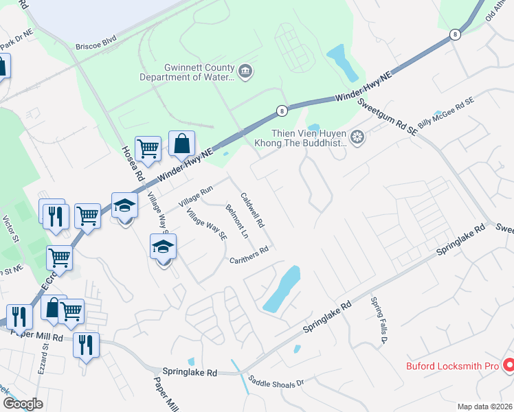 map of restaurants, bars, coffee shops, grocery stores, and more near 91 Caldwell Road in Lawrenceville