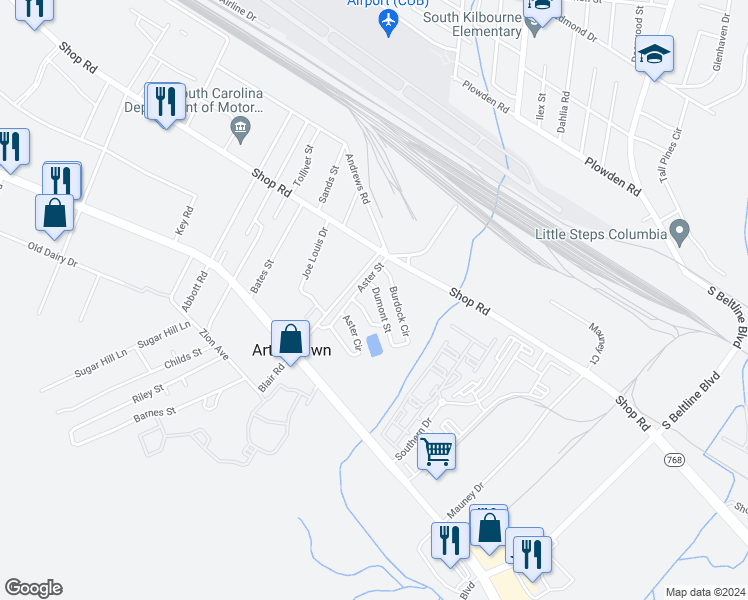 map of restaurants, bars, coffee shops, grocery stores, and more near 19 Dumont Street in Columbia