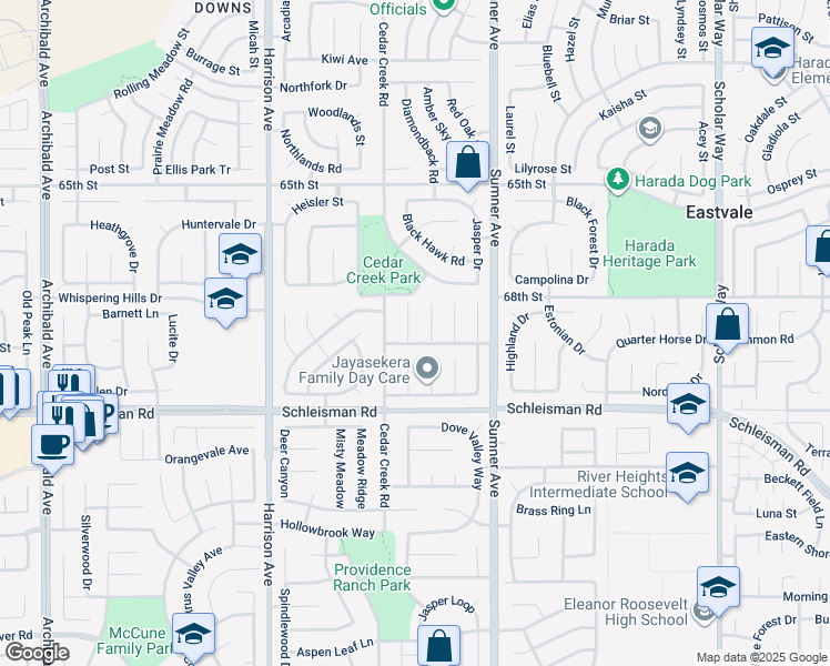 map of restaurants, bars, coffee shops, grocery stores, and more near 6874 Raspberry Court in Corona