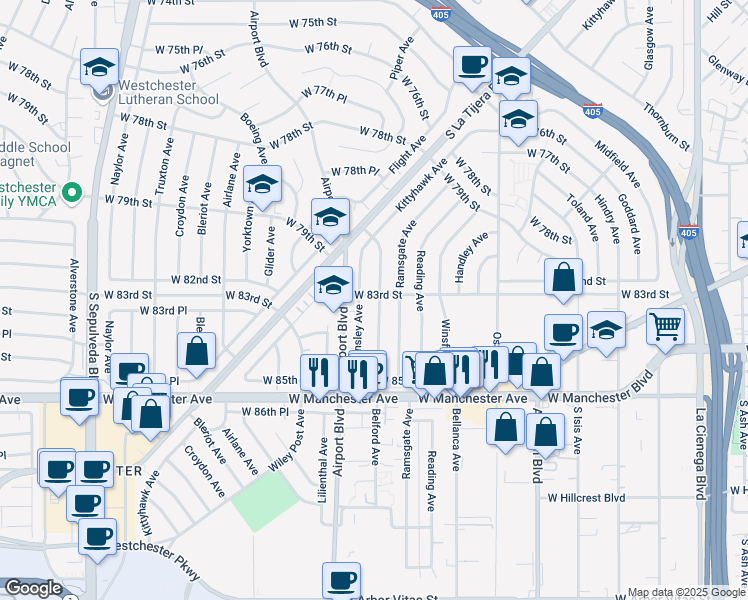 map of restaurants, bars, coffee shops, grocery stores, and more near 8314 Barnsley Avenue in Los Angeles
