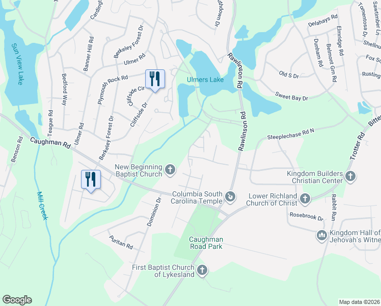 map of restaurants, bars, coffee shops, grocery stores, and more near 101 Twin Oaks Lane in Columbia