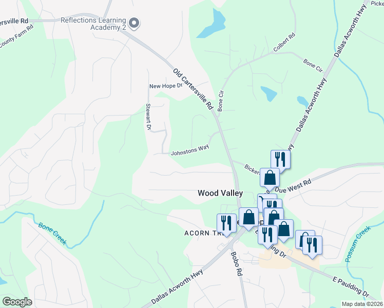 map of restaurants, bars, coffee shops, grocery stores, and more near 191 Johnstons Way in Dallas