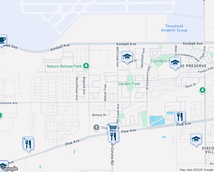 map of restaurants, bars, coffee shops, grocery stores, and more near 15991 Nature Trail in Chino