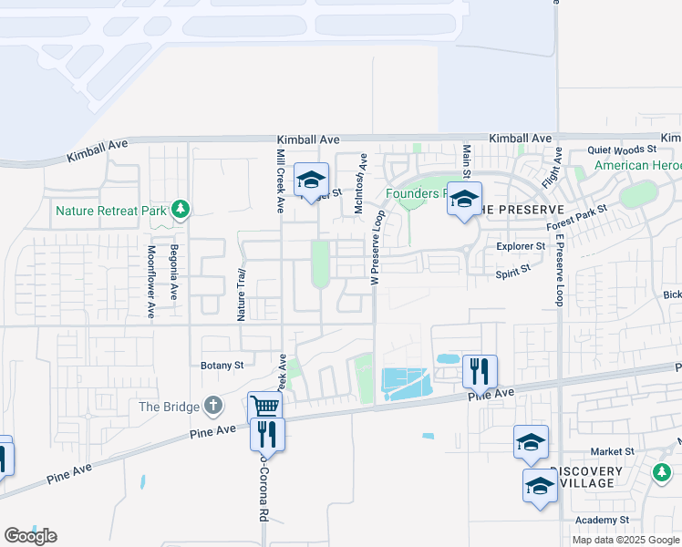 map of restaurants, bars, coffee shops, grocery stores, and more near 8030 Holland Park Street in Chino